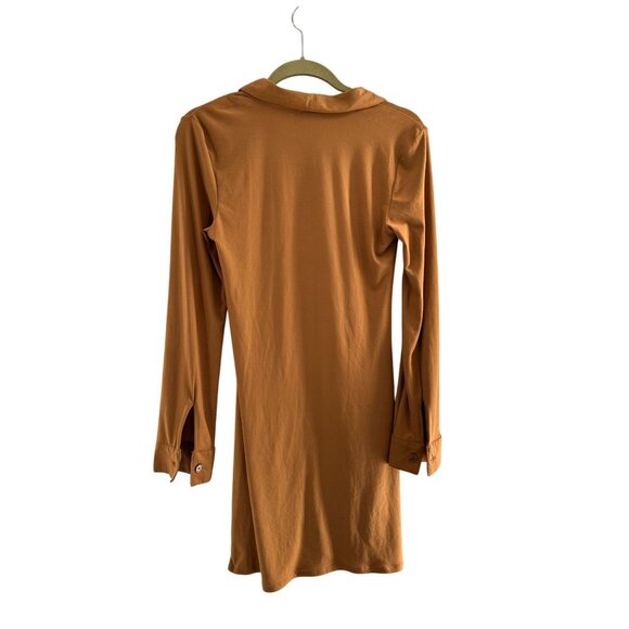 Ruched Button-Down Tunic Shirt Collar Medium NO BOUNDARIES 3/4 Sleeves Brown Y2K - Picture 7 of 8